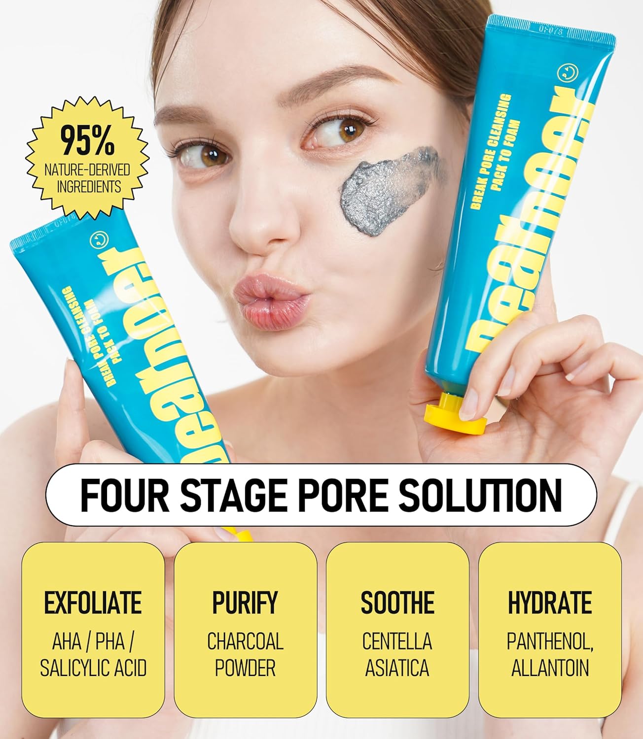 Break Pore Cleansing Pack to Foam – 3-in-1 Korean Skin Care Wash-Off Mask & Exfoliator & Cleanser w/Charcoal and Salicylic Acid – AHA, BHA, PHA for Oily, Congested Skin (3.38 fl oz)