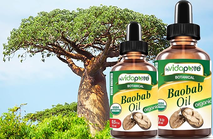 MYVIDAPURE Organic BAOBAB OIL Certified Organic 100% Natural Pure VIRGIN UNREFINED. 1 Fl.oz.- 30 ml. For Skin, Face, Hair, Lip and Nail Care