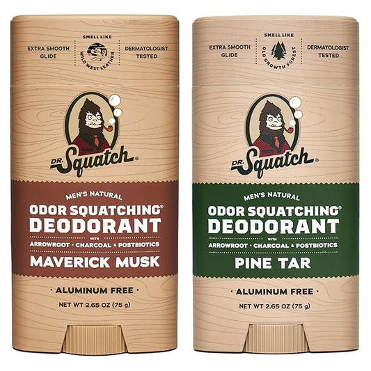 Dr. Squatch Natural Deodorant for Men - Odor-Squatching Aluminum Free - Maverick Musk & Pine Tar (2.65 oz, 2-Pack)
