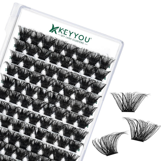 Lash Clusters 96pcs Individual Lashes D Curl 14mm Eyelash Clusters KEYYOU Volume Wispy Lash Extension Soft&Comfortable Easy DIY at Home(Y24,D-14mm)