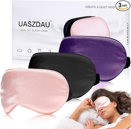 Eye Mask for Sleeping,3 Pack Silk Sleep Masks for Women Men-Blindfold for Travel on Airplane,100% Pure Silk Eye Mask for Sleep with Adjustable Strip