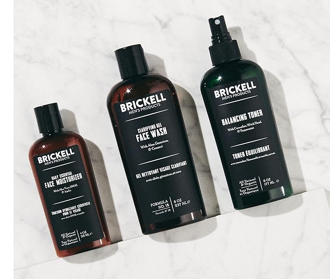 Brickell Men's Daily Face Cleanse Routine for Oily Skin, Alcohol Free Toner, Gel Facial Wash and Moisturizer, Natural and Organic, Scented