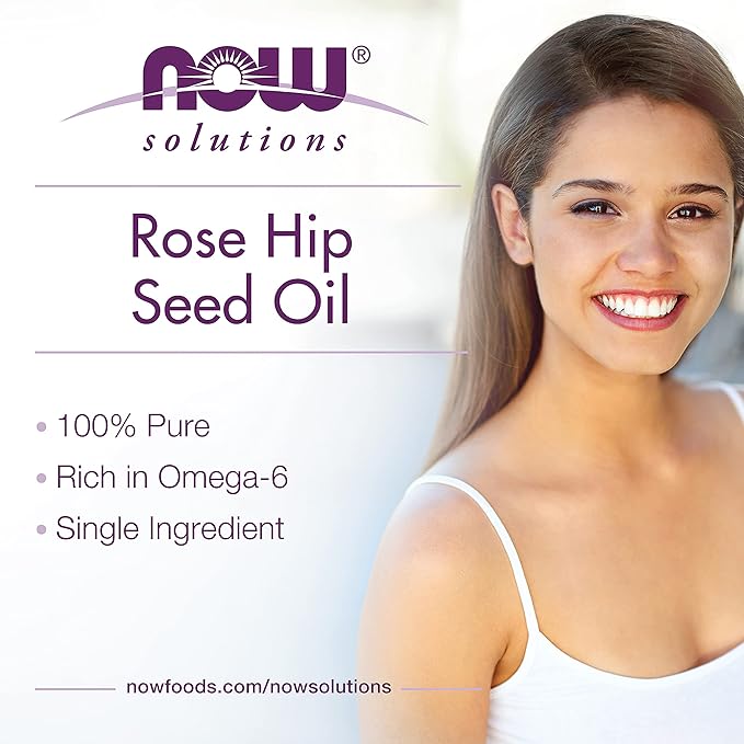 NOW Solutions, Rose Hip Seed Oil, 100% Pure, Nourishing and Renewing, For Facial Care, Vegan, Child Resistant Cap, 4-Ounce