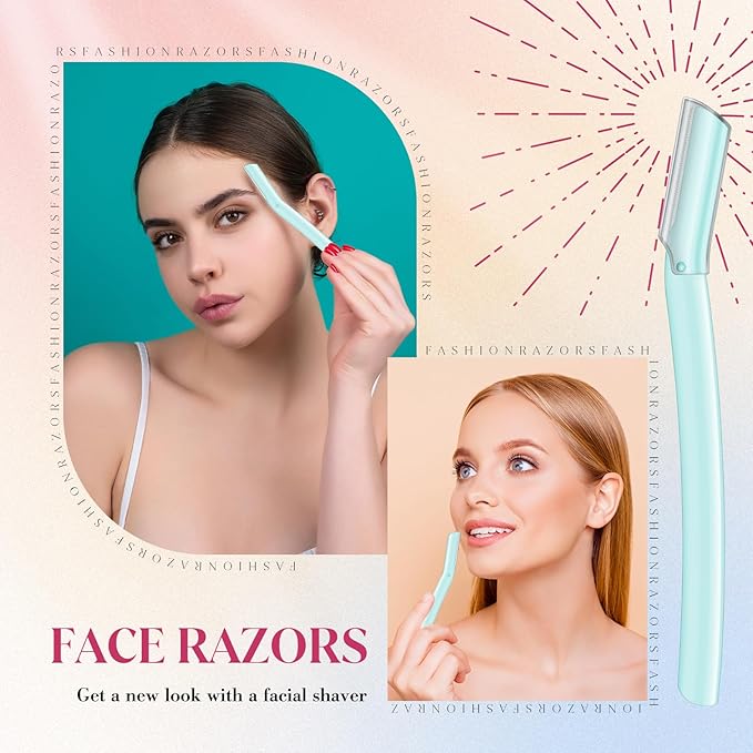 Lasnten 6Pcs Dermaplane Razor Eyebrow Facial Razor for Women Men Single Blade Multipurpose Eyebrow Trimmer Skin Hair Removal Shaver Face Razor Dermaplaning Exfoliating Tool Include Blade Cover(Blue)