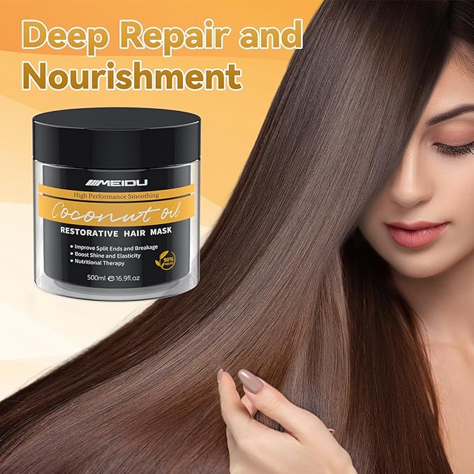 IIIMEIDU Hair Mask for Damaged Hair, Keratin Hair Mask Treatment for Dry Damaged Hair, Deep Repair Conditioning Hair Mask, Coconut Oil Hydrating Hair Mask, No Sulphates, No Parabens (16.9 Fl Oz)