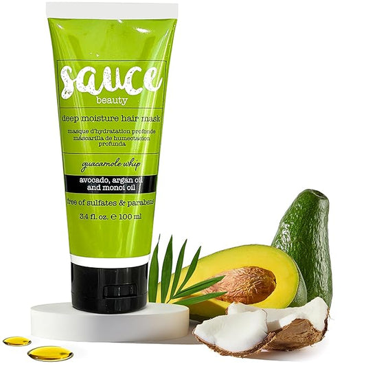 SAUCE BEAUTY Deep Conditioning Hair Mask (3.4 Fl Oz) Guacamole Whip Hair Mask for Damaged Hair & Frizz Control with Avocado, Honey, Monoi & Argan Oil, All Hair Types