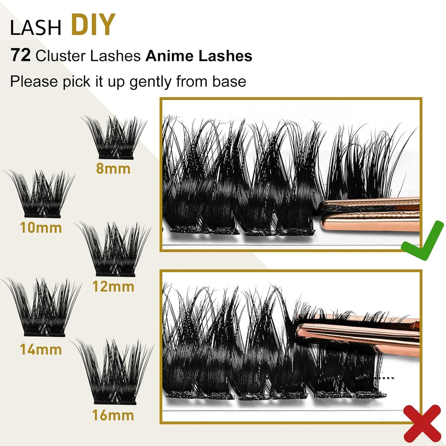 B&Qaugen Lash Clusters D Curl 10mm Manga Lashes 72 Clusters Lashes DIY Eyelash Extensions Anime Lashes Soft Wispy Eyelash Clusters Extensions Spiky Individual Lashes Cluster DIY at Home (B37,D-10mm)