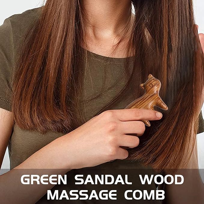 Natural Wood Wide Tooth Hair Comb Head Scalp Massage No Static Green Sandalwood Hair Pick Wooden Comb for Women Men Kids Hair Neck Hands Legs Caring Tool (Cute Cat)