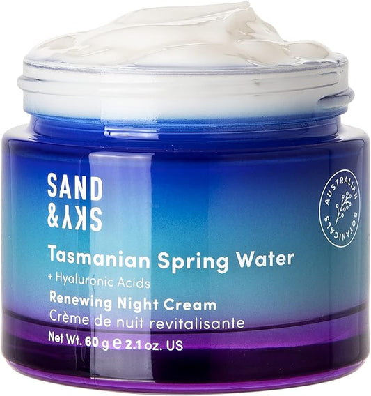 Sand & Sky Tasmanian Spring Water Deep Hydration Night Cream with 3x Hyaluronic Acid - Anti-Aging Repair Cream for Wrinkles, Boosts Collagen Production