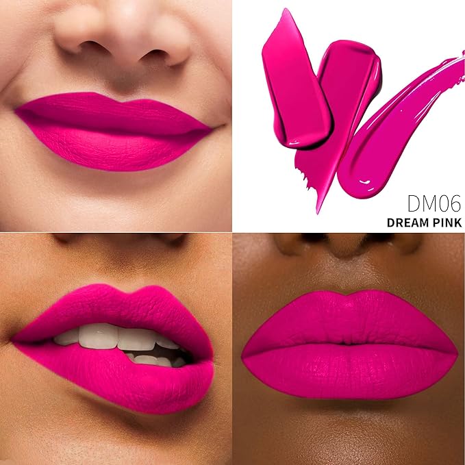 3Pc Matte Liquid Lipsticks for Women, Red Lipstick Nude Lisptick Pink Lipstick, Cruelty Free Long Lasting Lip Makeup (DM05+DM06+DM10)