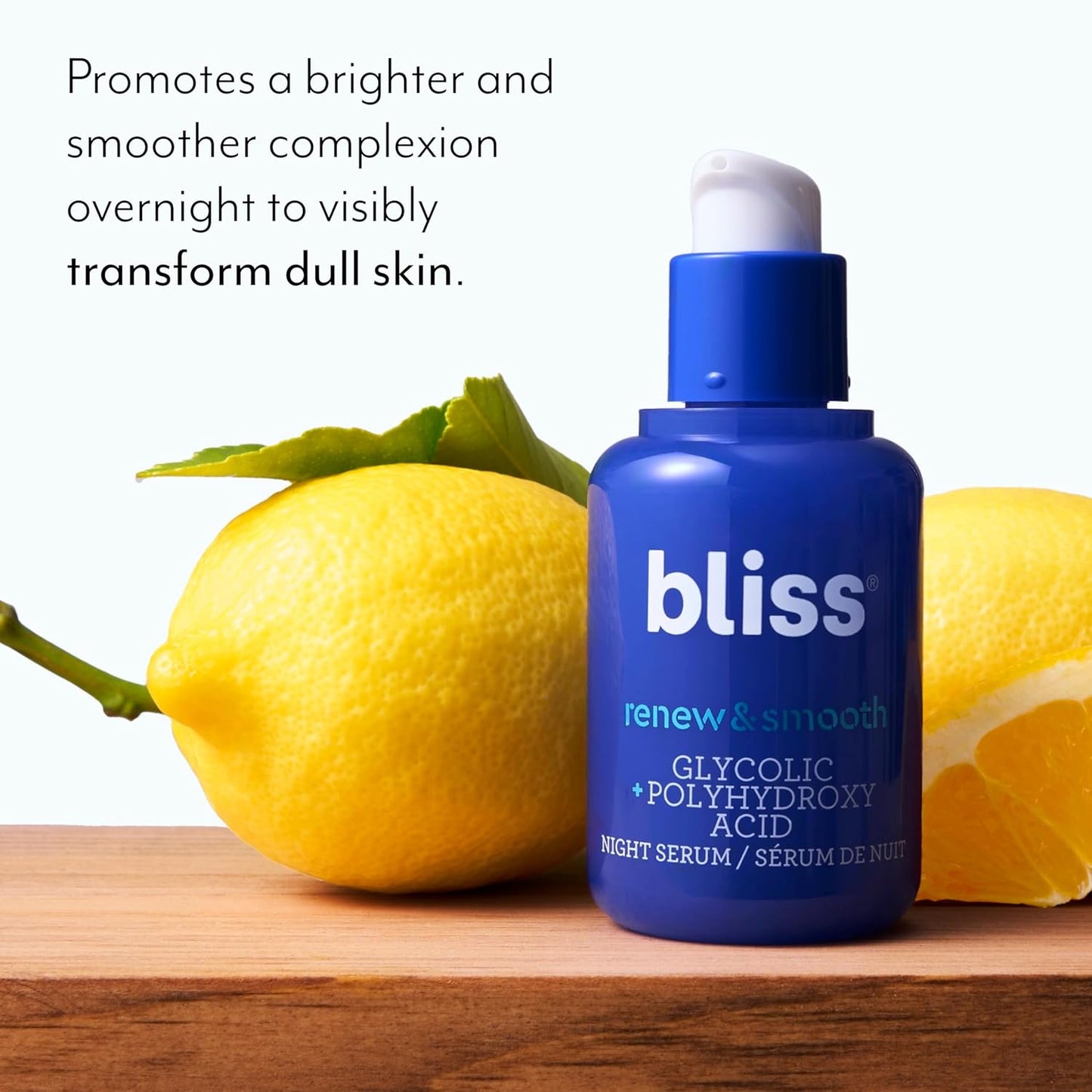 Bliss Glycolic + Polyhydroxy Acid Renew & Smooth - Night Serum - Gently Exfoliate Skin - Hydrating Squalane - Vegan & Cruelty-Free - 1 Fl Oz