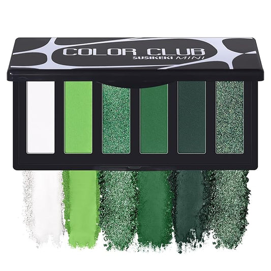 Green Eyeshadow Palette with Mirror Lime Forest Emerald Tones Matte Shimmer 6 Colors Mini Eye Shadow Pallet Travel Size Highly Pigmented for Goth Fairy Joker Wicked Halloween Parties Makeup