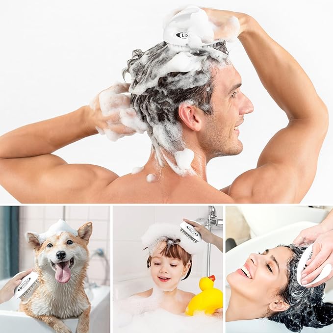 Hair Massager Scalp 3 in1 Scalp Scrubber Silicone Scalp Massager with Three Bristles-Soft, Medium and Hard Brush for Men Women and Pets,White