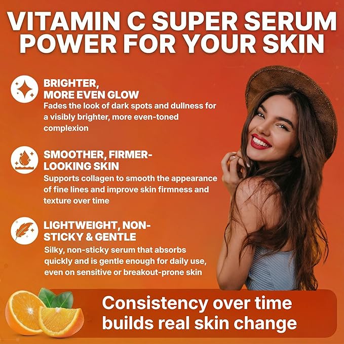 GlowMedik Vitamin C Serum for Face – Brighten + Smooth Vit C Serum with Hyaluronic Acid, Vitamin E & MSM, Hydrates & Firms Dull or Uneven Skin for a Radiant, Youthful-Looking Glow, 60ml