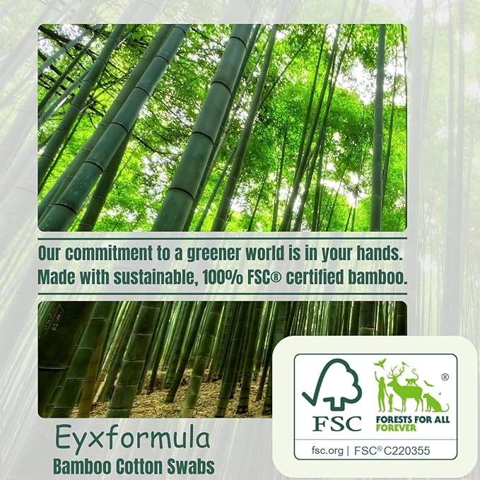 Eyxformula 1000 Count Organic Cotton Swabs, FSC Certified, Biodegradable, Double-Tips - Stronger Bamboo Sticks & Extra Cotton Buds for Ear Cleaning, Makeup, Beauty, Personal Hygiene, First Aid, Crafts