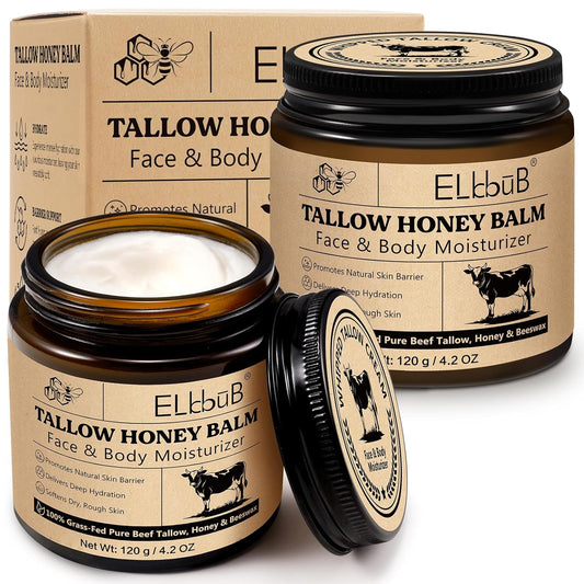 Whipped Tallow Cream for Face & Body - 100% Grass-Fed Beef Tallow, Natural Honey & Beeswax Moisturizer, Deep Hydration & Nourishment, Oil-Free & Unscented, Fast Absorbing