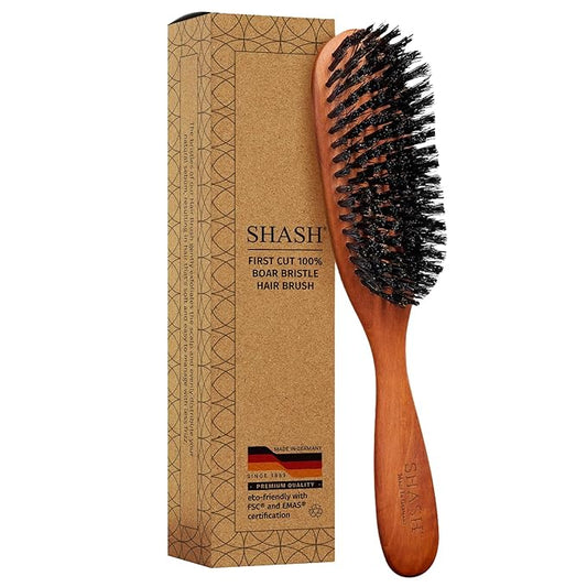 Classic German First Cut 100% Boar Bristle Hair Brush Since 1869 - Conditions Hair, Improves Texture, Exfoliates Scalp