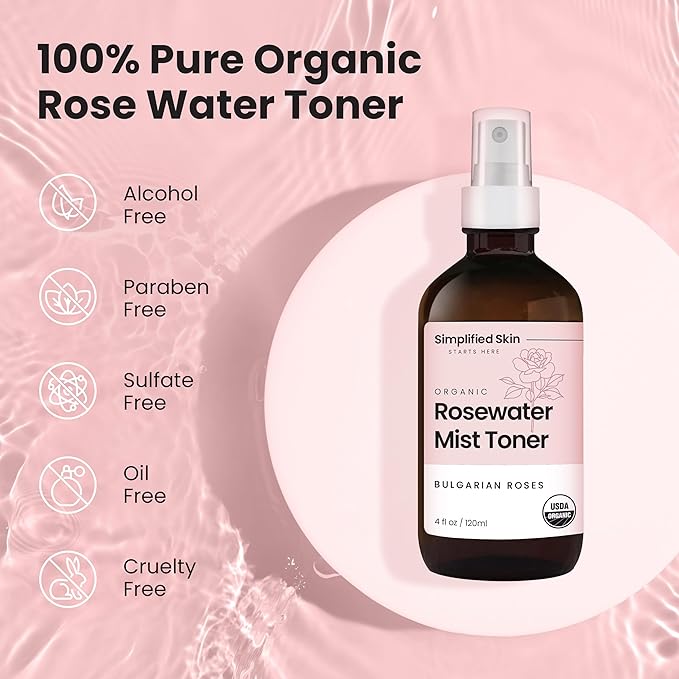 Rose Water Spray for Face & Hair (2-Pack) - Organic USDA Certified Rosewater Facial Toner - Alcohol-Free Makeup Setting Hydrating Face Mist - Anti-Aging Toner Spray