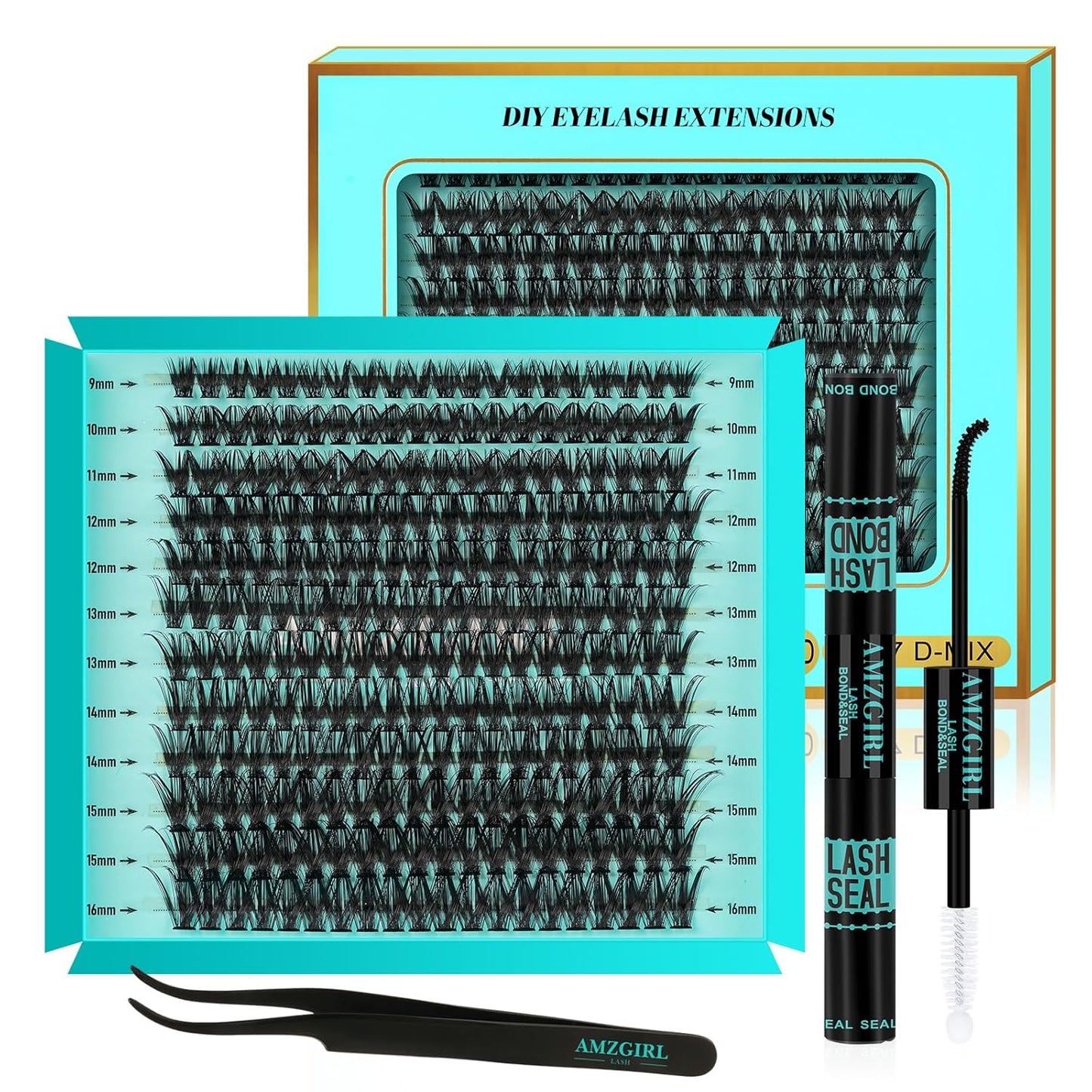 Lash Clusters Kit 240PCS Eyelash Extension Kit D Curl Wispy Clusters Lash DIY Lashes Extensions Kit Natural Individual Lashes Kit with Lash Bond and Seal Eyelash Tweezer(50D,D-Mix9-16mm)