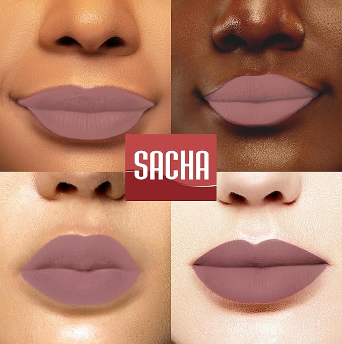 Sacha Cosmetics Intense Matte Lip Velvet Liquid Lipstick, Long-Lasting Velvet Matte Finish, 0.2 fl oz, I'm In The Nude