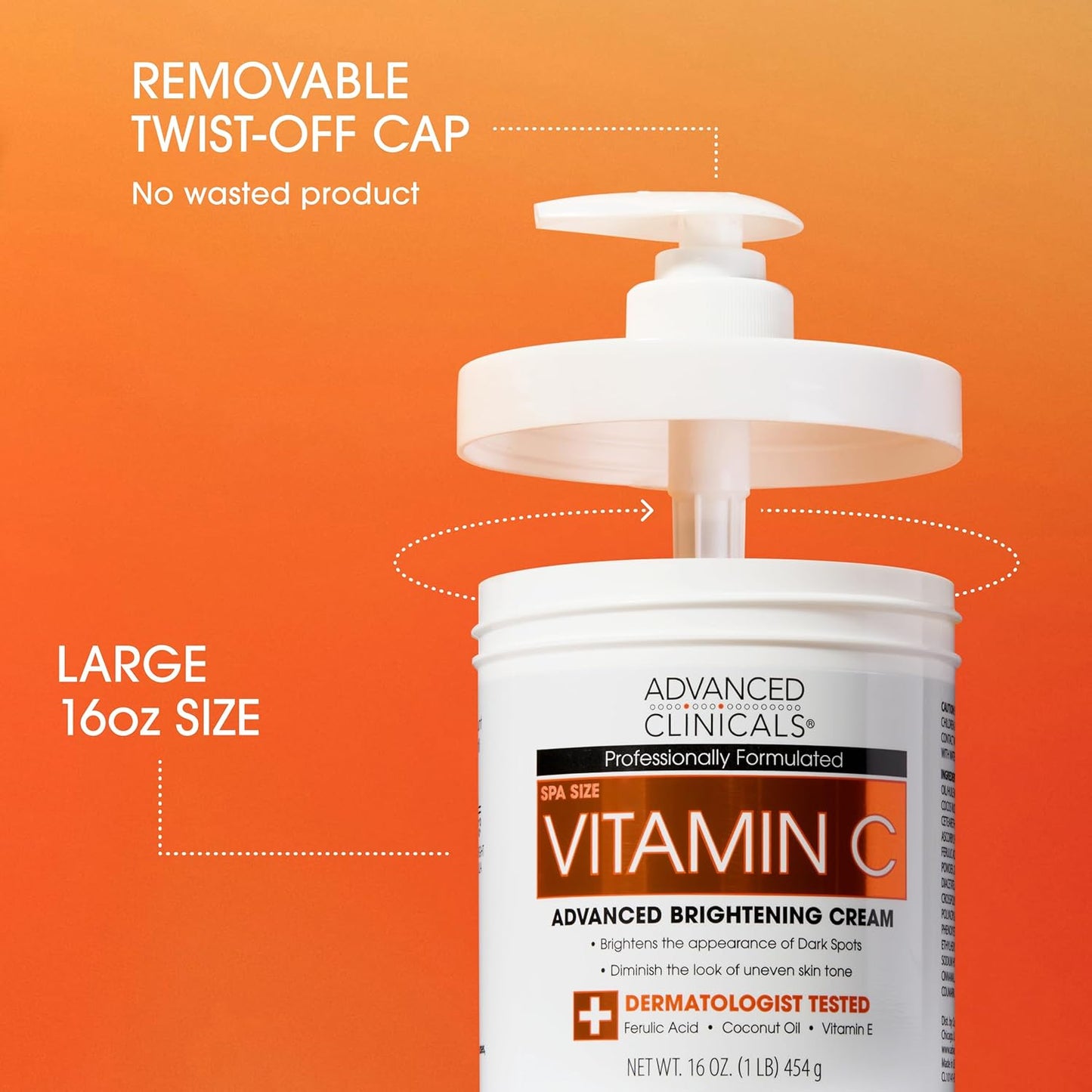 Advanced Clinicals Vitamin C Cream Visibly Brightening Body Lotion | Vitamin C Moisturizer Skin Care Body Cream For Women & Men Visibly Improves Look Of Dark Spots & Uneven Skin Tone, W/Travel Size