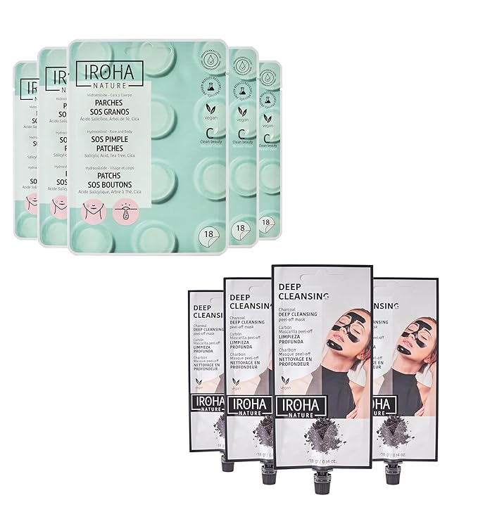 Salicylic Acid Pimple Patches (90 Patches in 5 Packs) + Activated Charcoal Peel-Off Mask (4 Pieces) -Acne Treatment with Tea Tree and Centella Asiatica & Green Tea Peel Off Mask-Total Bundle 10 pieces