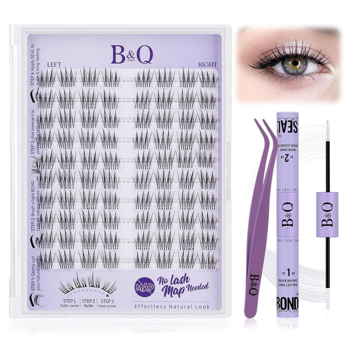 B&Qaugen Lash Clusters Kit Idol Lash Extension Kit No Lash Map Natural Lash Clusters with Invisible Band 11-13 mm Eyelash Extension Kit C Curl Lash Kit with Lash Bond and Seal(idol)
