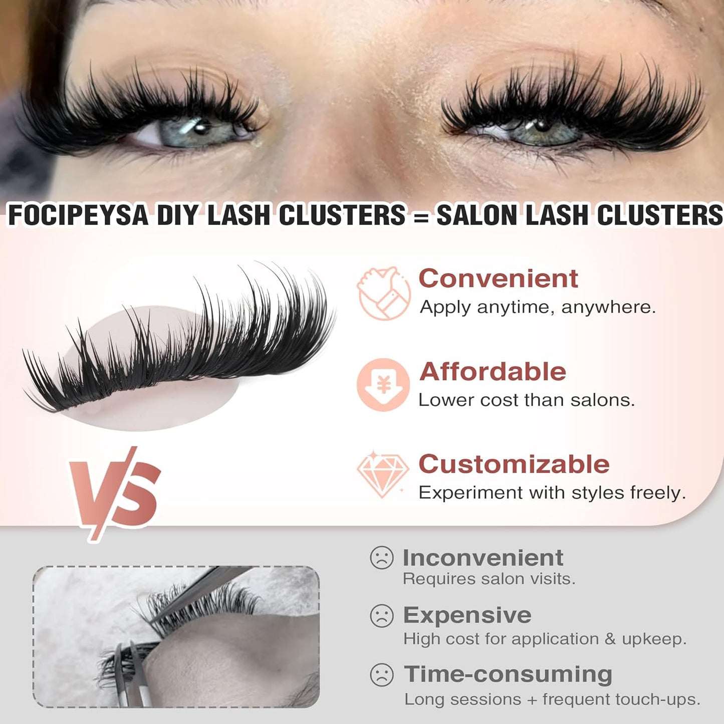Focipeysa Dramatic Lash Clusters 12-20mm Eyelash Clusters Thick Cluster Lash Extensions Fluffy Lash Extension Volume Individual Eyelashes Extension Salon Effect Lash Extension