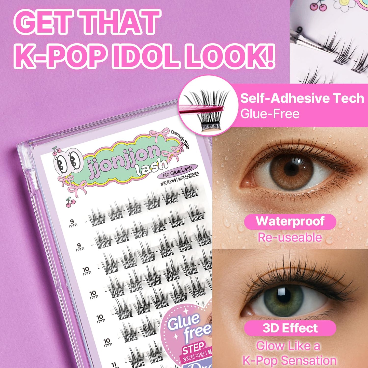 Korean Self Adhesive Lash Clusters Charm Look No Glue Press On Pre Bond Lash Clusters Fluffy Self Adhesive False Eyelashes No Glue Needed Reusable Wispy Eyelash Extensions