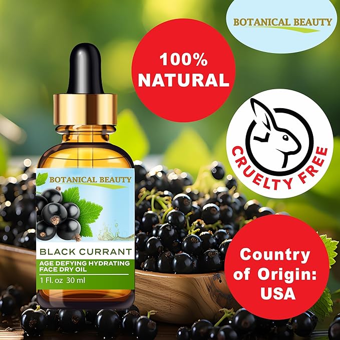 Botanical Beauty BLACK CURRANT AGE DEFYING FACE DRY OIL 100% Natural. Black Currant Oil, Evening Primrose, Grape Seed, Jojoba, Organic Safflower, Vitamin E. Face Moisturizer, Rejuvenate, Anti-aging
