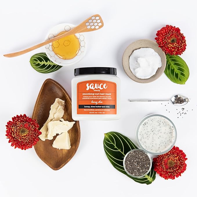 SAUCE BEAUTY Honey Chia Smoothing Curl Mask & Crème Brulee Curling Custard - Curly Hair Mask & Curl-Defining Cream - Hydrating & Taming Products for Naturally Curly Hair