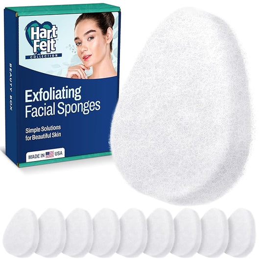 HartFelt [10 Pack] Regular Exfoliating Facial Sponge for Face - Daily Cleansing Face Scrubber - Buf Dirt Away with Puf Styled Reusable Face Pads for Removing Makeup, Dirt, and Dead Skin - Made in USA