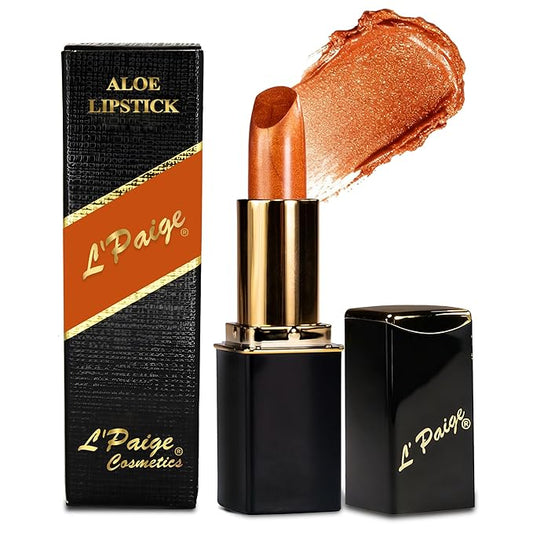 L'Paige Designer Lipstick - Metallic Frosted Copper Finish, Rich Orange-Brown Shade, w/ Aloe Vera Infused, Long-Lasting & Moisturizing, Smooth & Comfortable Application for All-Day Wear, Shade L05