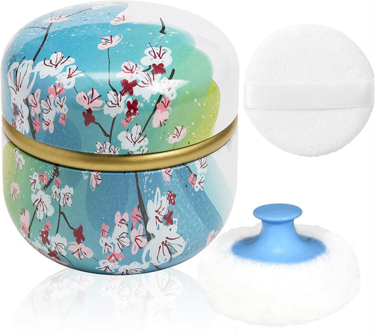 WEMEGA Body Powder Case with Powder Puff Powder Container Tea Box for Baby and Women Powder Puff and Powder Case for Travel (Spring1)