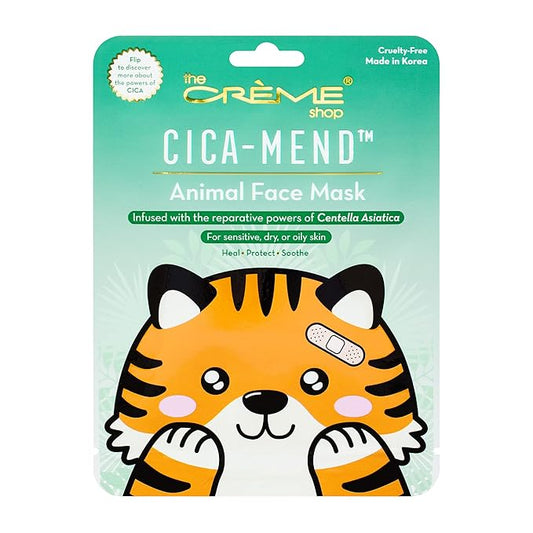 The Crème Shop Animal Sheet Mask, Korean, Hydrating, Collagen, Vitamin C, Anti-Aging - Pack of 3 (Tiger)
