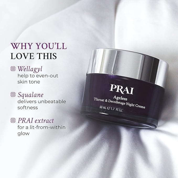 PRAI Beauty Ageless Throat & Decolletage Night Creme | Neck Firming Cream For Overnight Use | Cruelty & Paraben-Free Neck Tightening Cream with Retinol | Neck Cream for Tightening and Firming | 0.5 Oz