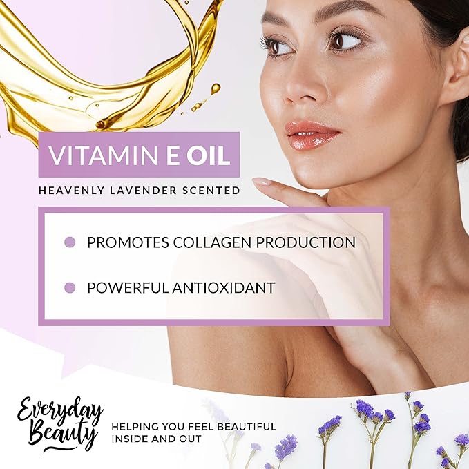 Organic Vitamin E Oil - Bulk 32 oz Heavenly Lavender Scented USDA Certified 100% All Natural Plant Based - Great for Scars After Surgery - For Face, Skin and Nails - Reduce Wrinkles, Anti Aging
