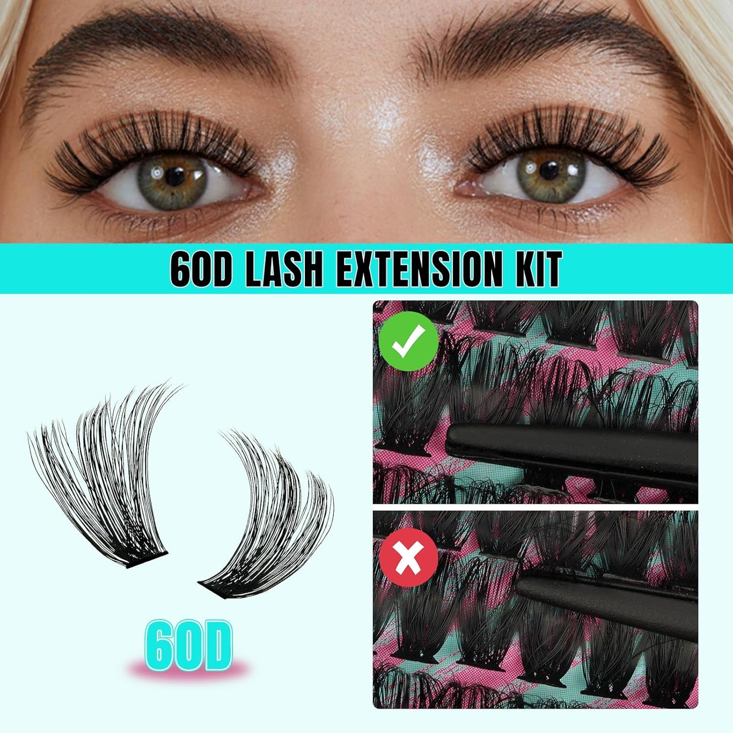 Lash Clusters 320Pcs 60D Eyelashes Cluster D Curl Individual Wispy Lashes Cluster for DIY Cluster Eyelash Extensions at Home for Beginners (Mix10-16mm)