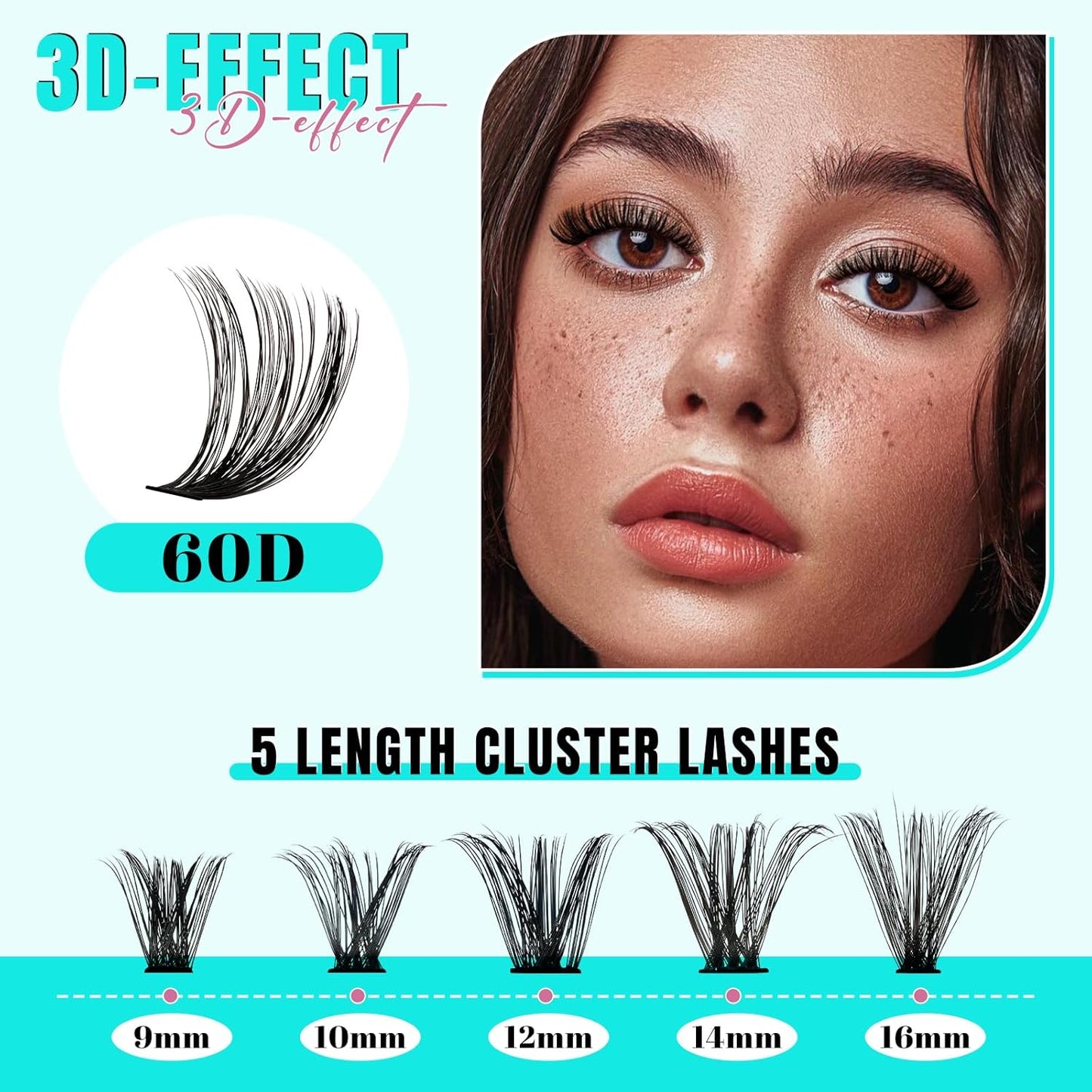 Lash Extension Kit 200PCS Lash Clusters Mix Eyelash Extension Kit with Waterproof Lash Bond and Remover,Individual Lashes with Lash Tweezers for Beginners at Home(60D,D-Mix9-16mm)
