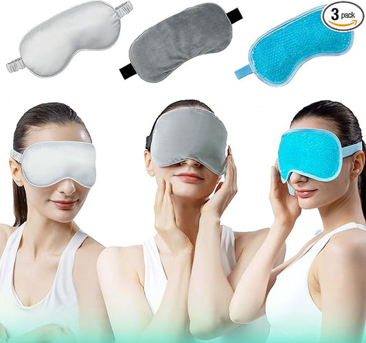 Eye Mask Set of 3 - Heated Eye Mask with Weighted Moist Warm Compress for Dry Eyes & Migraine - Cooling Eye Mask with Cold Compress for Irritated Eyes, Dry Eyes, Blepharitis, and Styes