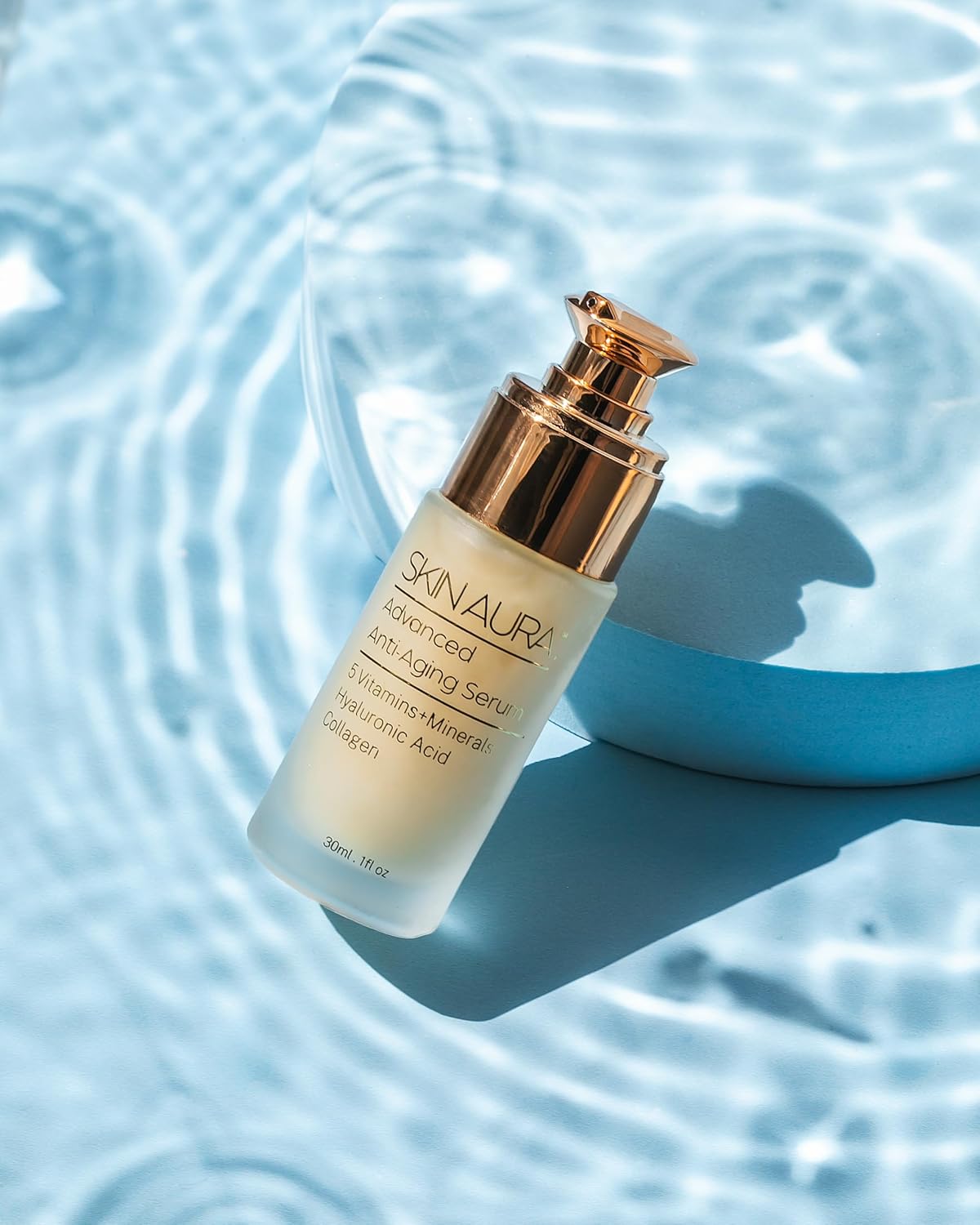 SKIN AURA Advanced Anti-Aging Serum - All-In-One Plant Derivative Formula Improves Wrinkles, Fine Lines & Age Spots with 5 Vitamins + Minerals, Hyaluronic Acid & Collagen Peptides - 30ml (1oz)