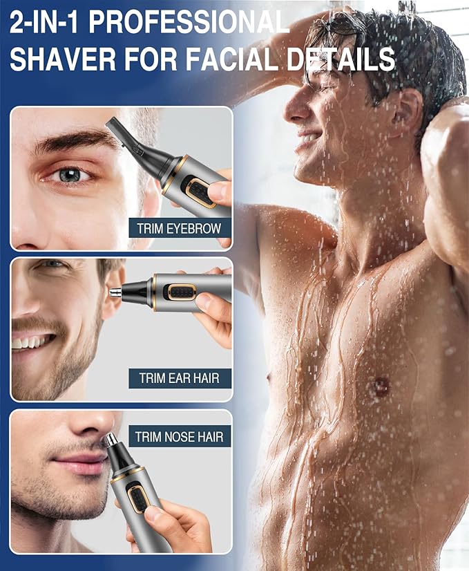 AREYZIN Nose Hair Trimmer for Men,2-in-1 Hair Trimmer,Professional Painless Trimmer for Nose Ear Facial Trimmer for Men, Wet and Dry Use,Stainless Steel Blades,Ash