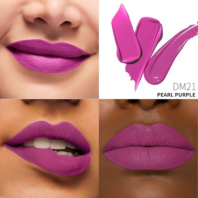 Purple Pink Lipstick Matte for Women Super Stay Long Lasting Lipstick Smudge Proof No Transfer Liquid Lipsticks Cruelty Free Lip Makeup, DM21 Pearl purple