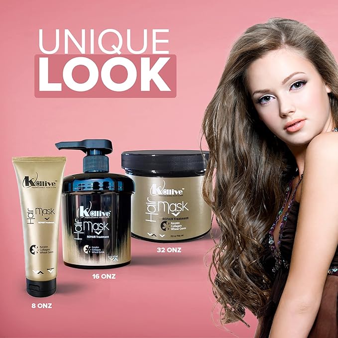 KALIVE Hair Mask for Deep Hydration & Repair - 8 oz. Keratin, Collagen & Wheat Germ - Hair Care Products for Dry, Damaged Hair.