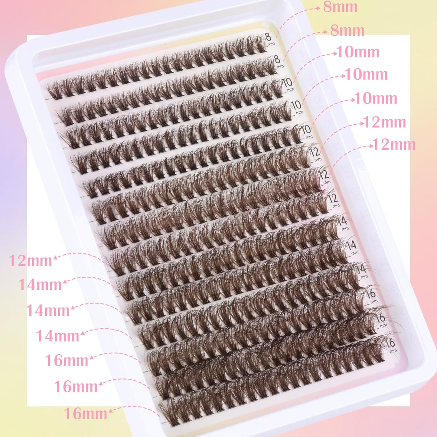 Brown Lash Clusters Eyelash Extensions 280pcs Volume Eyelash Clusters Lash Extensions 8-16MM D-Curly Wispy Individual Lashes
