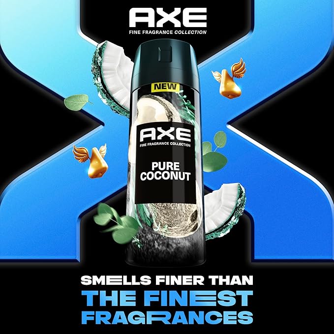 AXE Fine Fragrance Collection Premium Deodorant Body Spray for Men Pure Coconut 3 Count with 72H Odor Protection and Freshness Infused with Coconut, Eucalyptus, and Oak Essential Oils 4 oz