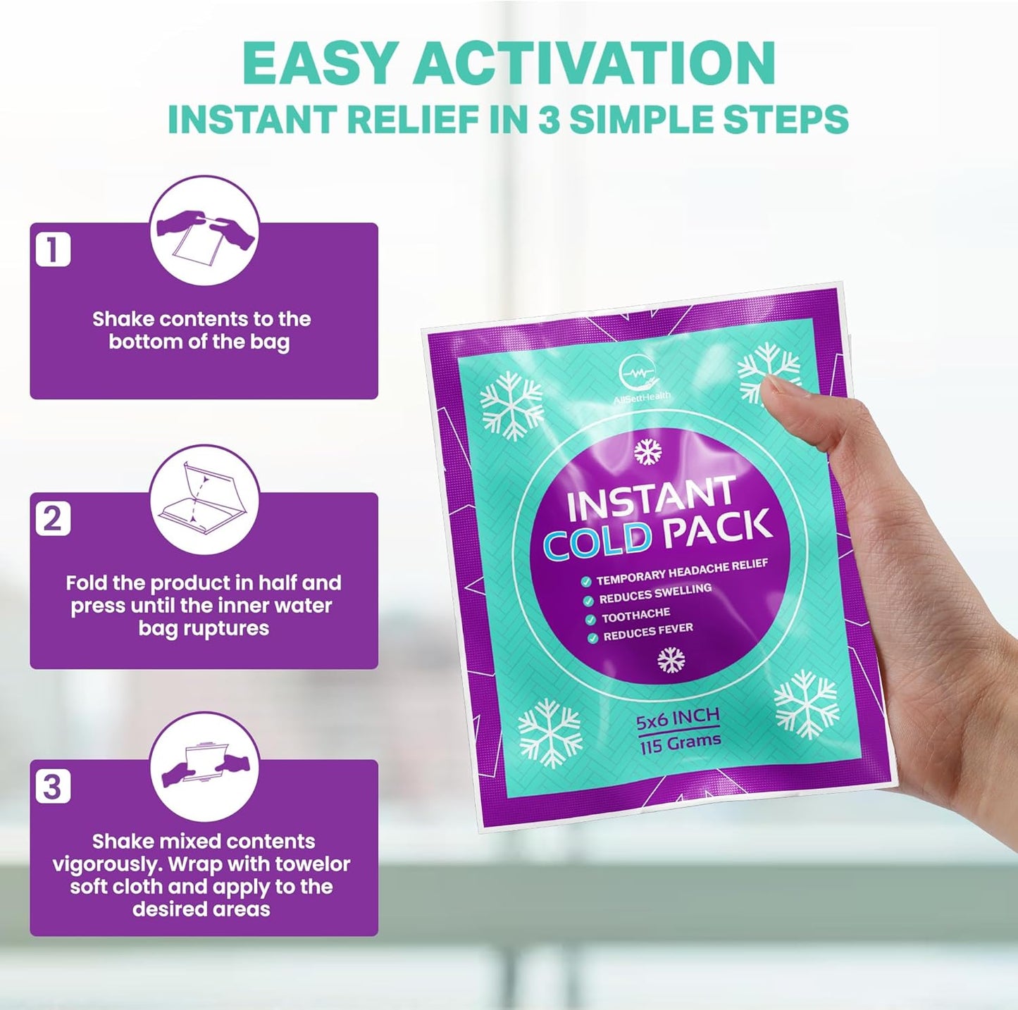 Disposable Instant Ice Cold Pack for Injuries – 25 Pack | Cold Compress Ice Pack for Pain Relief, First Aid & Outdoor