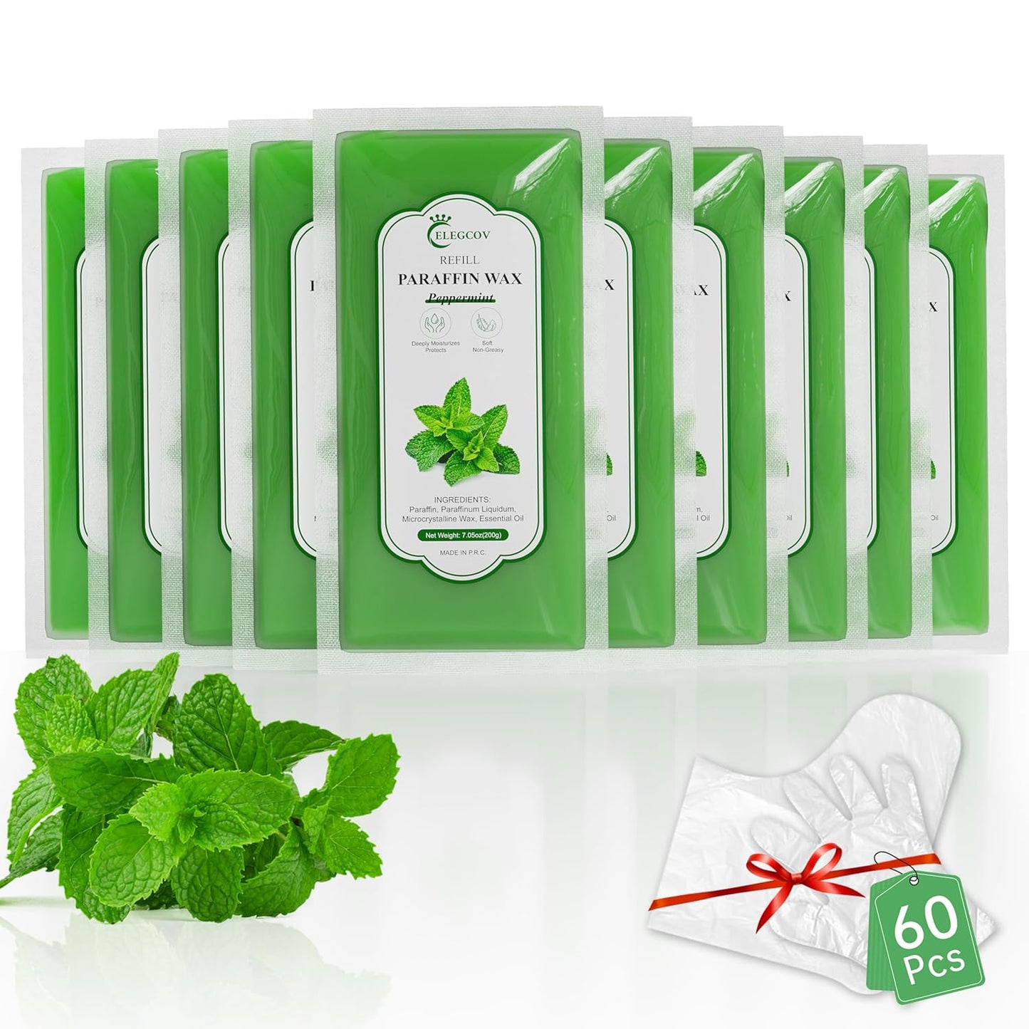 Paraffin Wax Refills-10 Pack Peppermint Scented Paraffin Wax for Hand and Feet, Parrafin Wax Bath Blocks for Wax Machine, Relieves Muscle Fatigue, Deeply Hydrates, Moisturizes and Nourishes