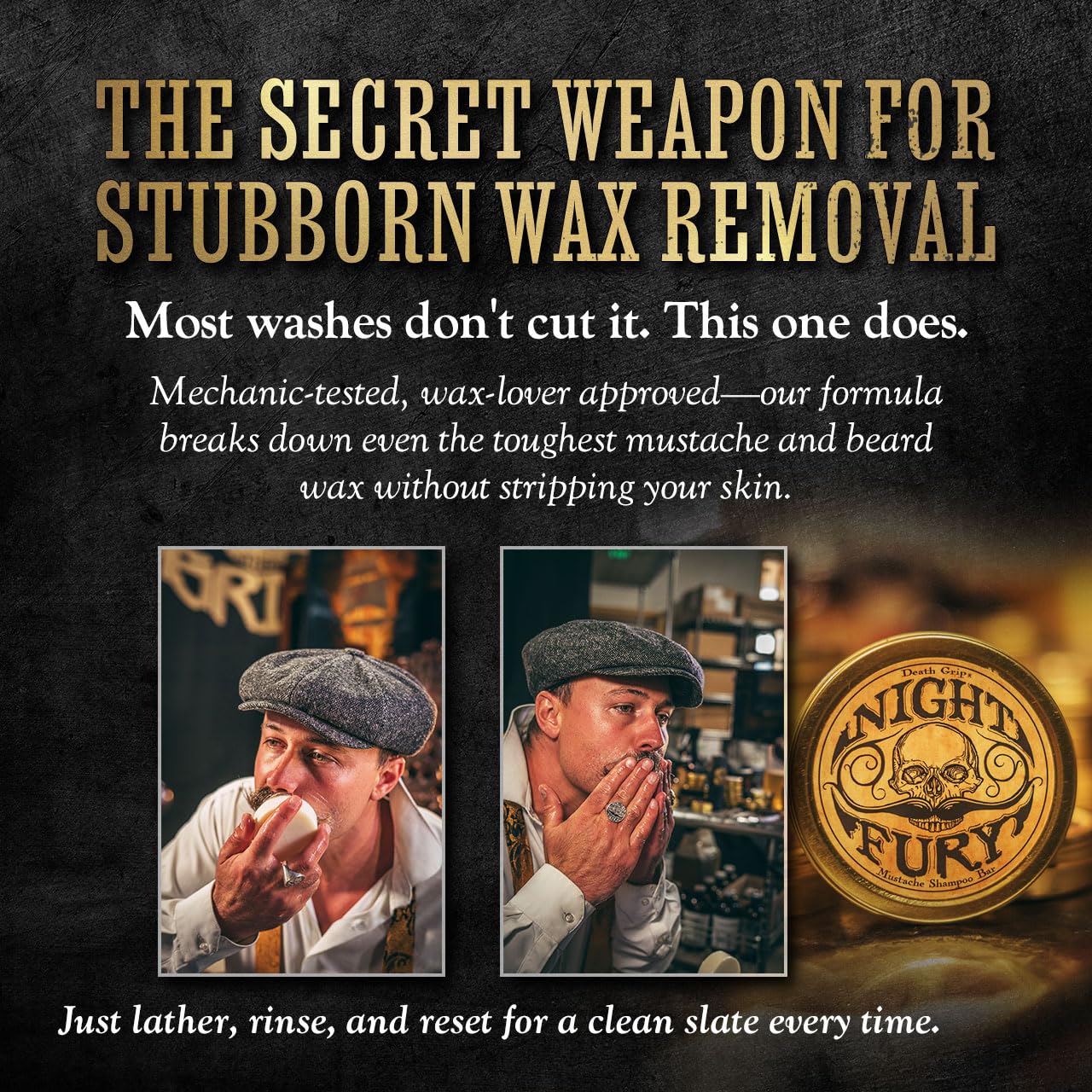 Night Fury Beard & Mustache Wash Bar – Citrus Scent – Gentle Lathering Face Soap for Men – Deep Clean, Softens Facial Hair, Removes Wax Build-Up – Natural Ingredients – Grooming Bar in Travel Tin