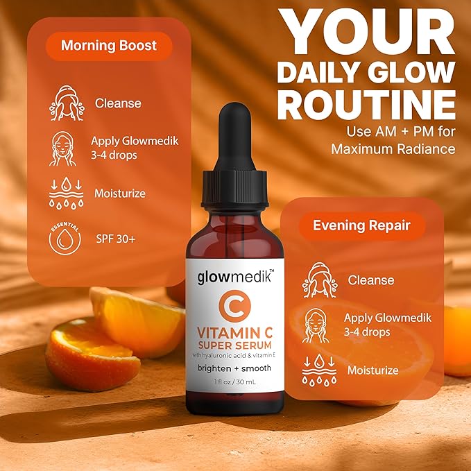GlowMedik Vitamin C Serum for Face – Brightens Dark Spots + Evens Skin Tone with Hyaluronic Acid, Vitamin E & MSM, Hydrates & Firms for a Youthful-Looking, Age-Defying Glow, 30ml 1.01 fl oz